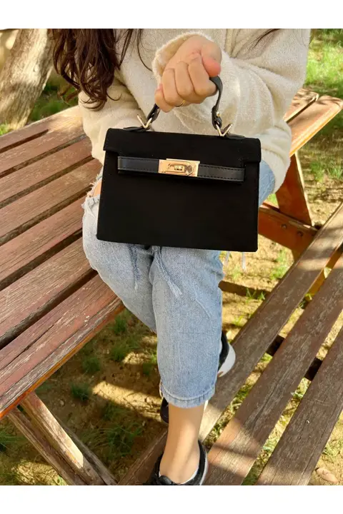 Kadın Kahve Süet Kilitli El Kol ve Omuz Çantası Kaliteli İşçilik Şık Tasarım
