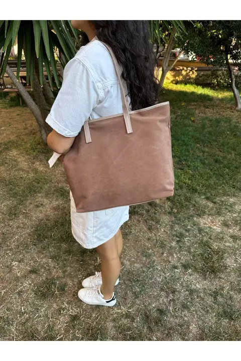 Kadın Haki Süet Fermuarlı  El Kol ve Omuz Çantası Kaliteli İşçilik Şık Tasarım