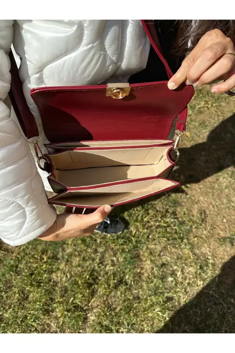 Kadın Bordo El Kol ve 3 bölmeli Omuz Çantası Kaliteli İşçilik Şık Tasarım