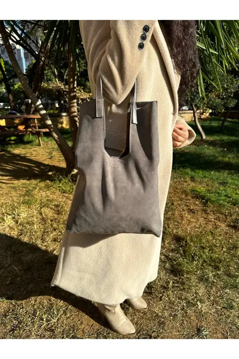 Kadın Vizon Süet Çıtçıtlı Cüzdanlı Makyaj Çantalı El Kol ve Omuz Çantası