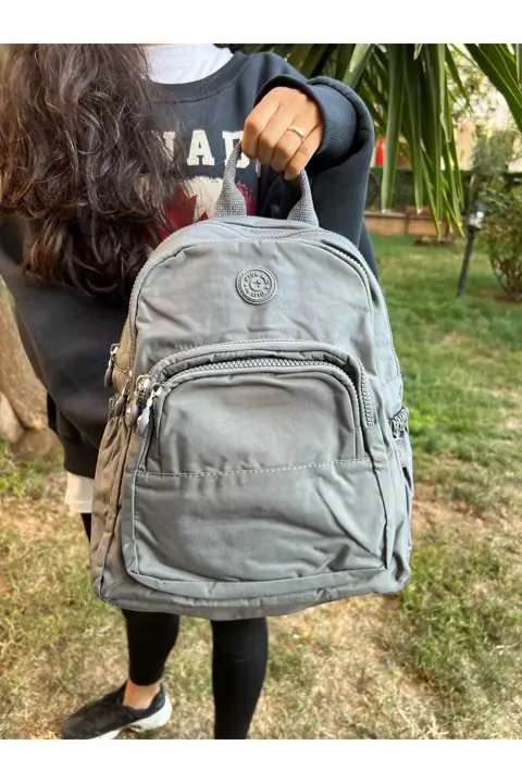 Kadın Siyah 4 Fermuarlı Sırt Çantası Günlük Çok Cepli