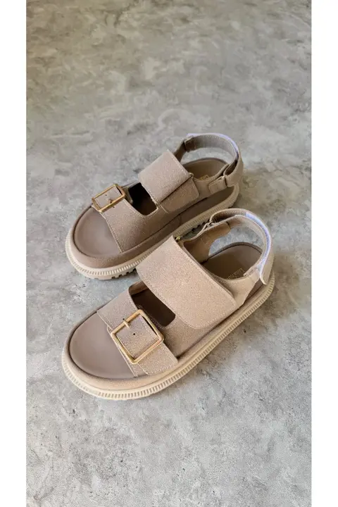Monalisa Kadın Kalın Taban Siyah Süet Sandalet Terlik
